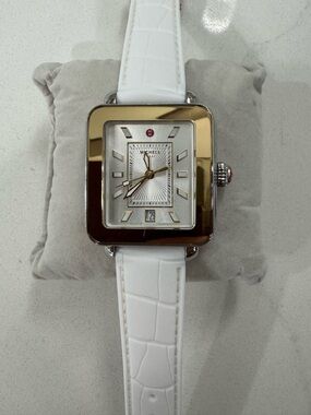 Michele Two-Tone Square Dial Watch with White Strap